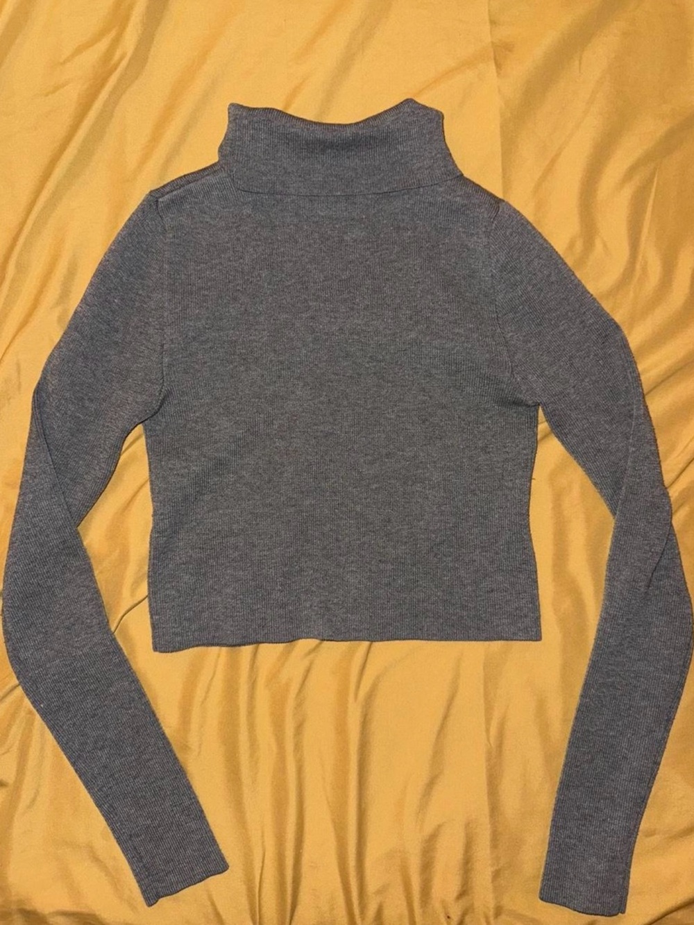 Gray Turtleneck Long Sleeve Crop Top